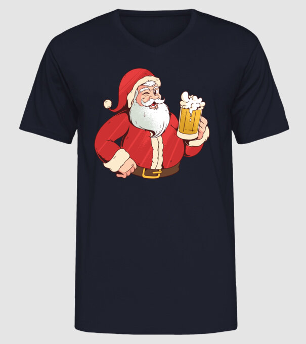 Moș Crăciun cu bere tricou amuzant model albastru închis pe tricou