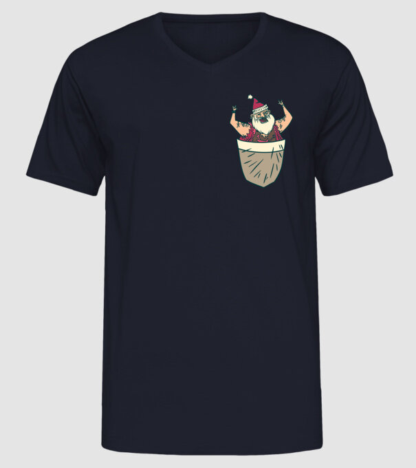 Buzunar Moș Crăciun model albastru închis pe tricou