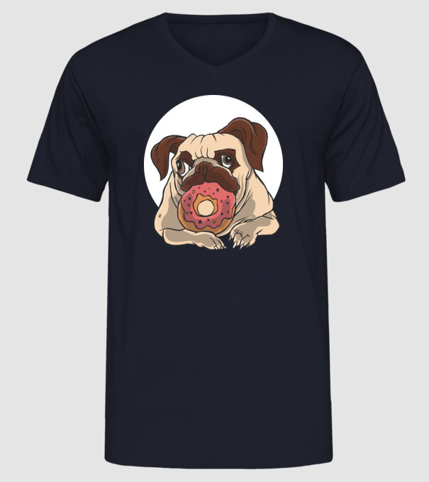 Mops cu gogoașă model albastru închis pe tricou