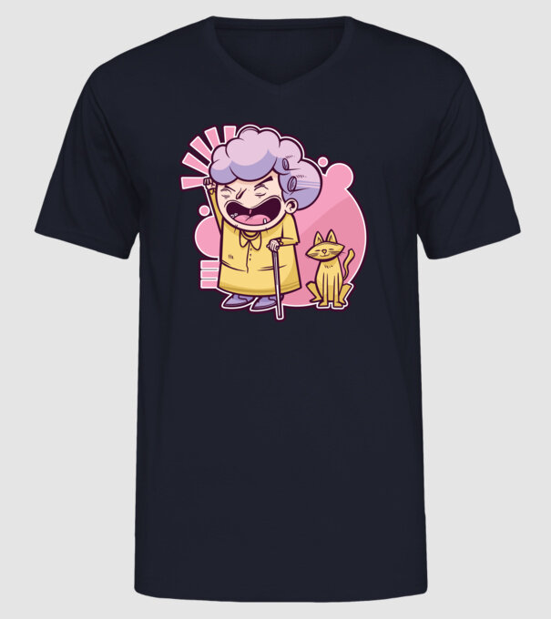Bunică cu pisică model albastru închis pe tricou