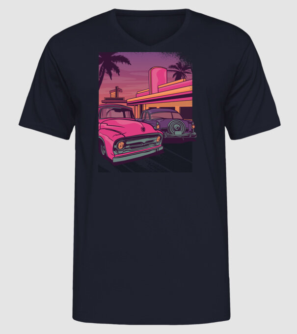 Old school California model albastru închis pe tricou