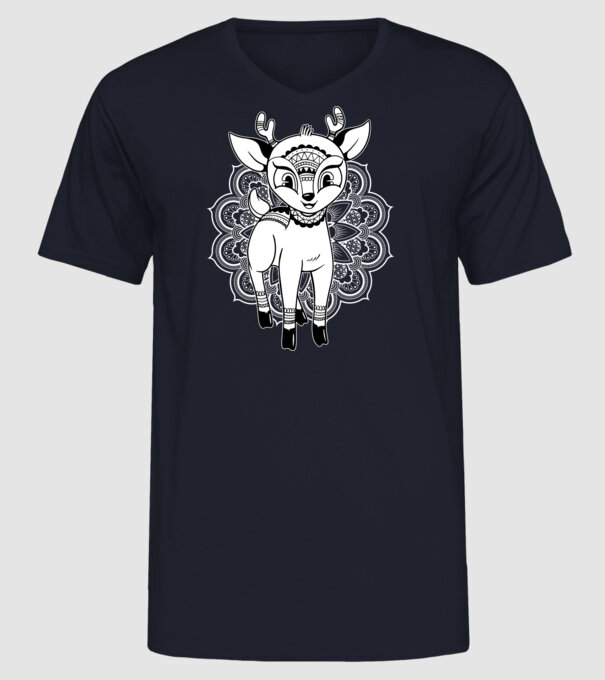 Mandala Căprioară model albastru închis pe tricou