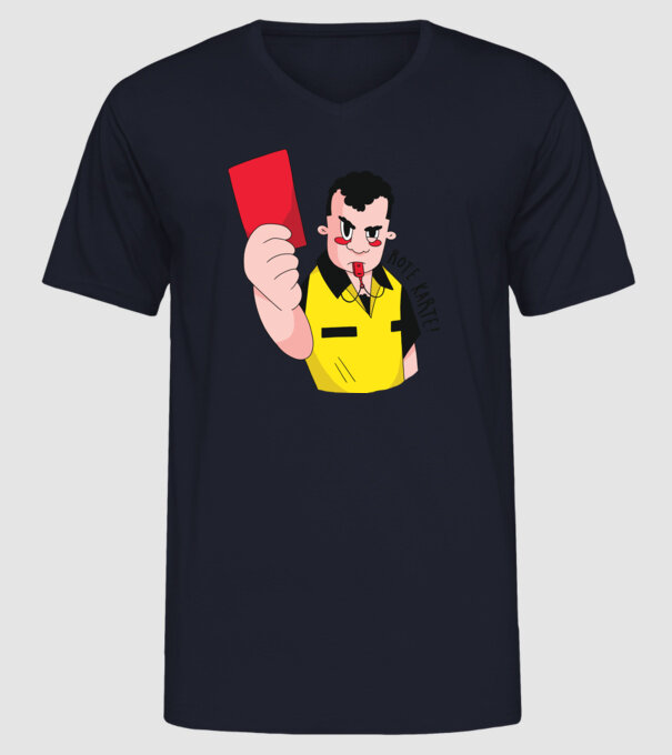 Cartonaș roșu model albastru închis pe tricou