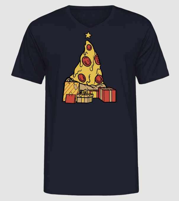 Pizza pom de Crăciun model albastru închis pe tricou