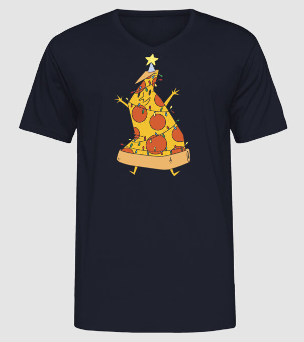 Pizza pom de Crăciun model albastru închis pe tricou