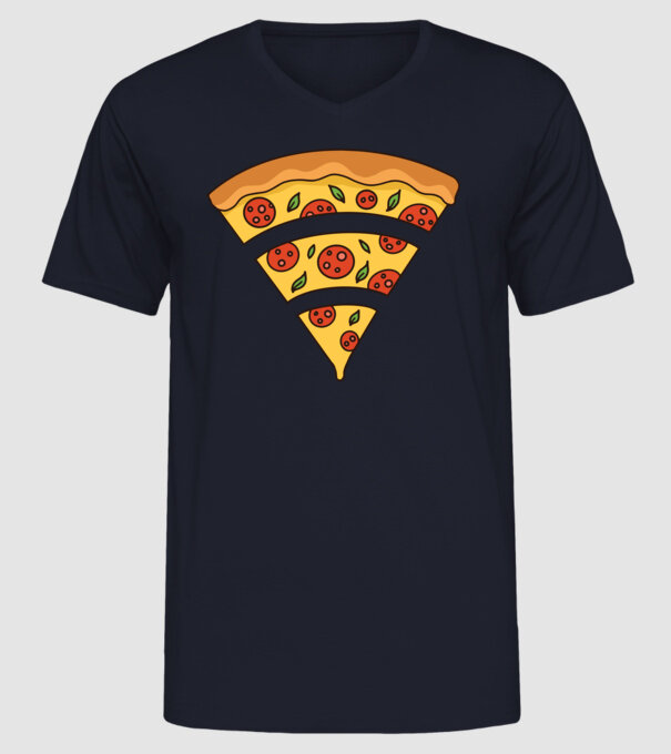 Felie de pizza Wifi model albastru închis pe tricou