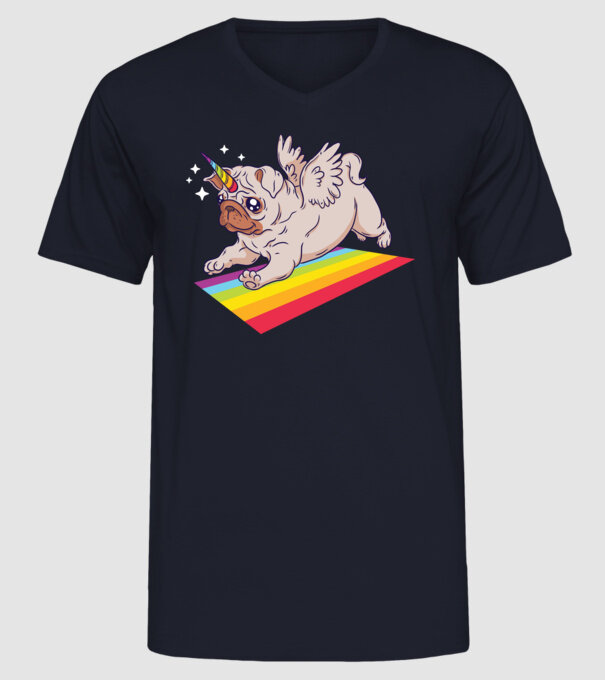 Pugicorn - mops unicorn model albastru închis pe tricou