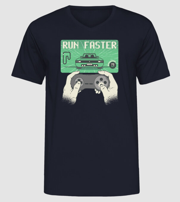 Retro gamer Outrun model albastru închis pe tricou
