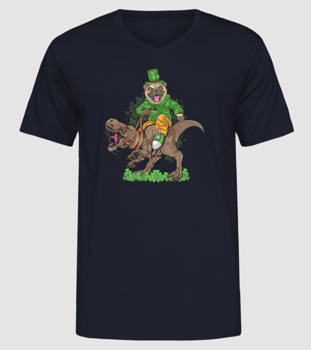 Sfântul Patrick Mops dinozaur model albastru închis pe tricou