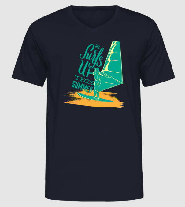 Surfs up this summer model albastru închis pe tricou