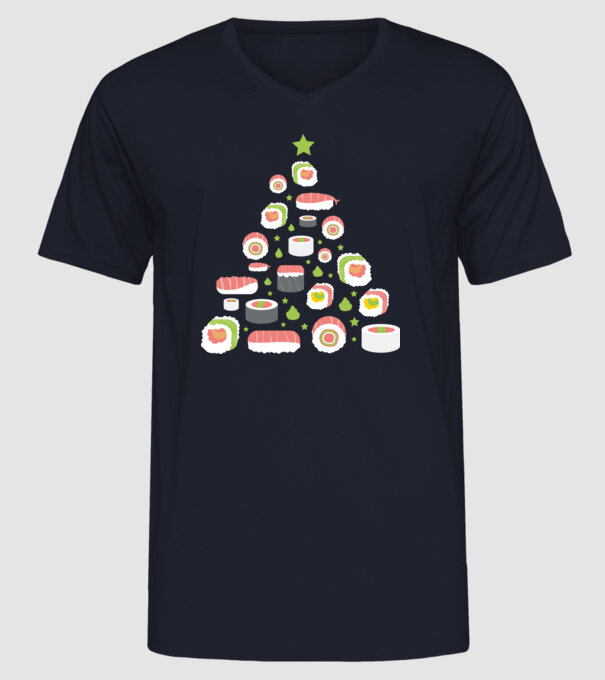 Pom de Crăciun Sushi model albastru închis pe tricou