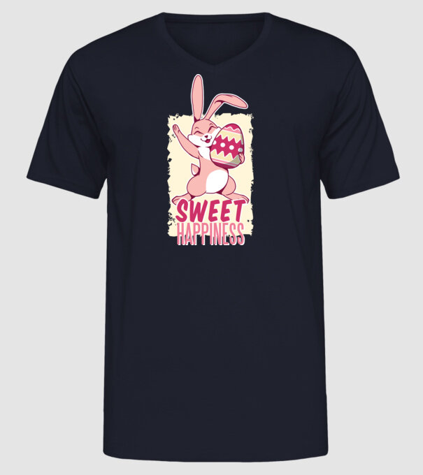 Sweet Happiness pentru Paște tricou cu iepuraș model albastru închis pe tricou