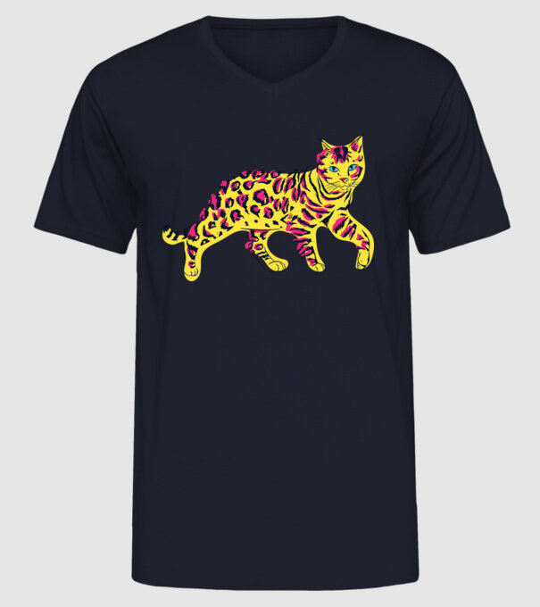 Pisică Abstract colorat model albastru închis pe tricou