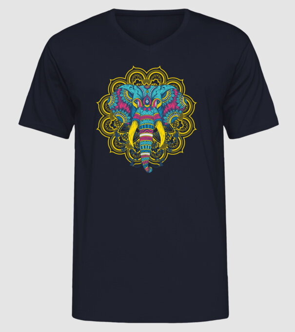 Elefant Mandala Colorat model albastru închis pe tricou