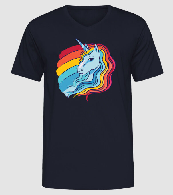 Unicorn cu Curcubeu model albastru închis pe tricou