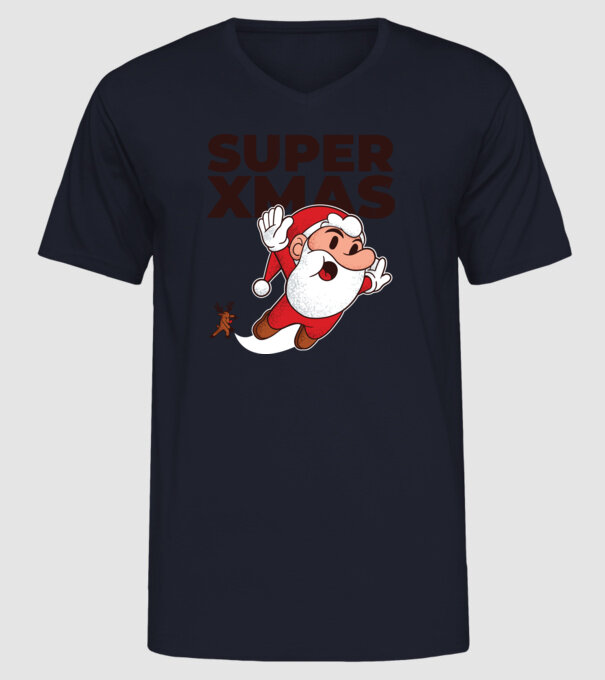Super Moș Crăciun tricou de Crăciun model albastru închis pe tricou