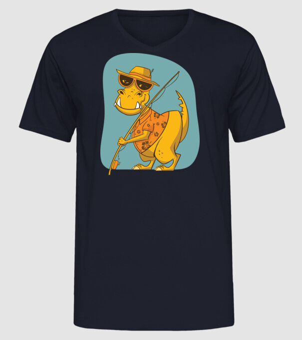T-rex Pescar model albastru închis pe tricou