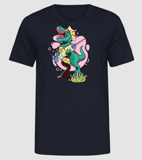 T-rex Vaccin model albastru închis pe tricou