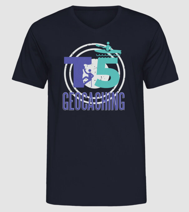 T5 Geocaching model albastru închis pe tricou