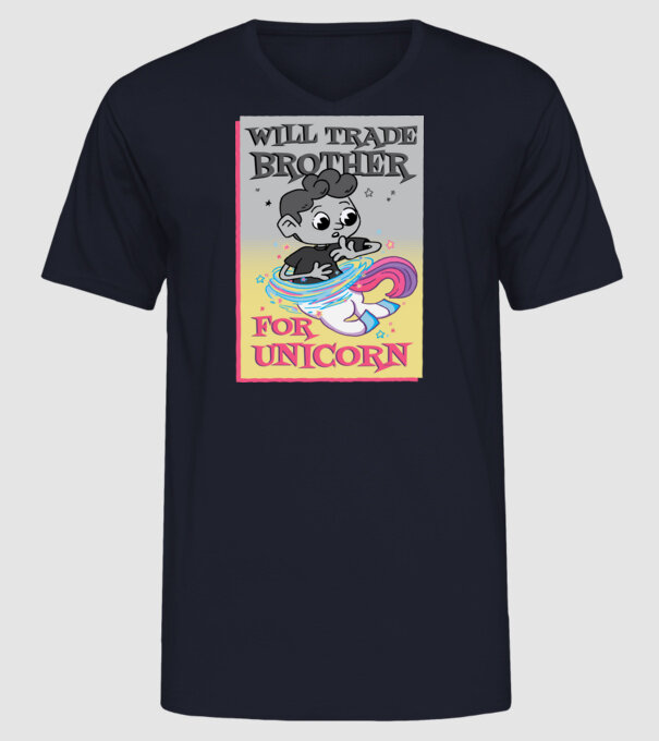 Îl ofer la schimb pe fratele meu pentru un unicorn model albastru închis pe tricou