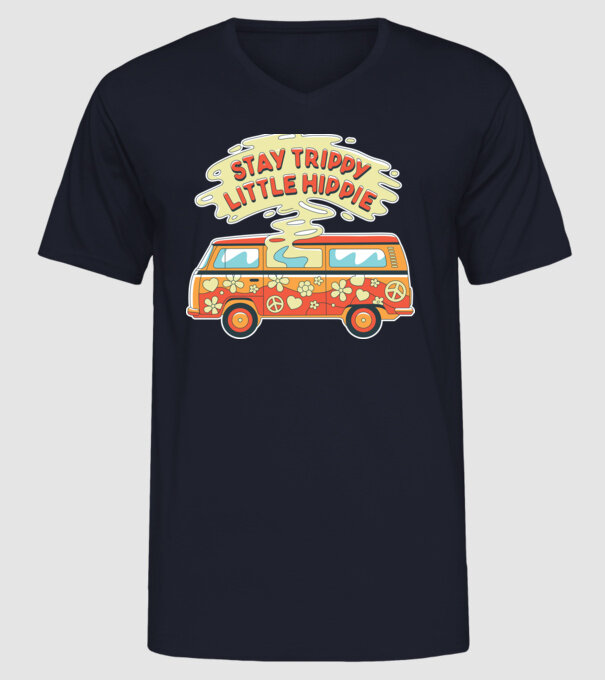 Trippy Microbuz Hippi model albastru închis pe tricou