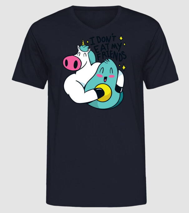 Unicorn Avocado Prietenie model albastru închis pe tricou