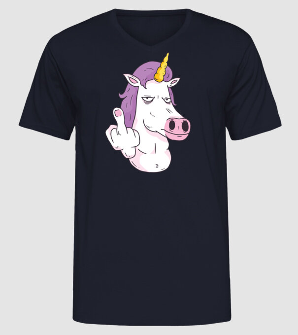 Unicorn arată degetul model albastru închis pe tricou
