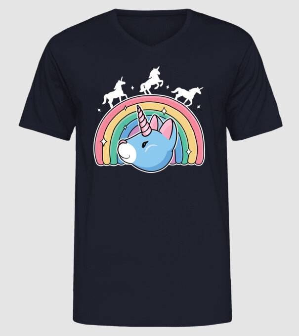 Pisică Unicorn model albastru închis pe tricou