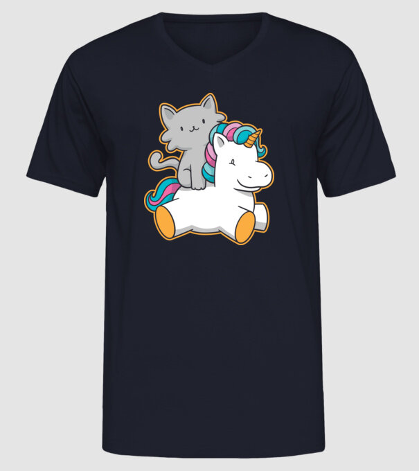 Unicorn Cu pisică model albastru închis pe tricou