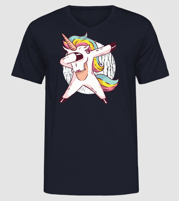 Unicorn DAB model albastru închis pe tricou
