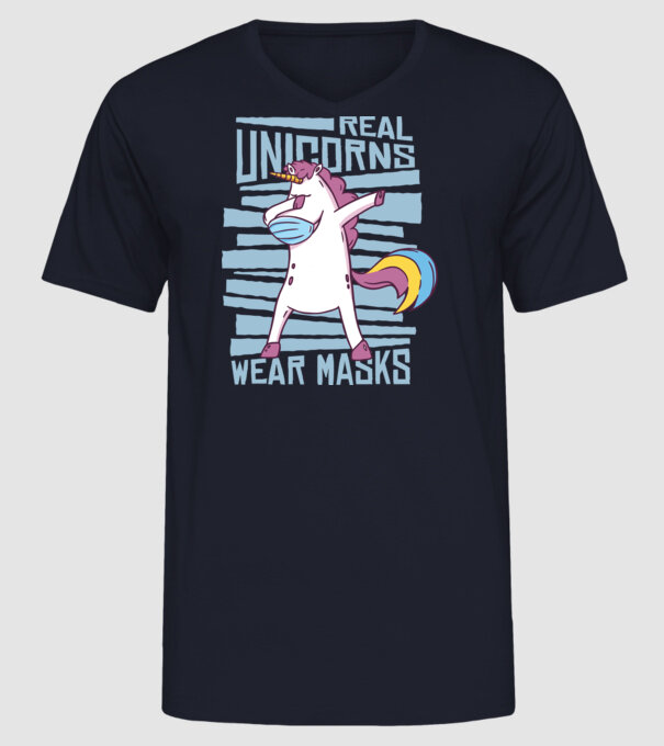 Unicorn DAB Mască model albastru închis pe tricou