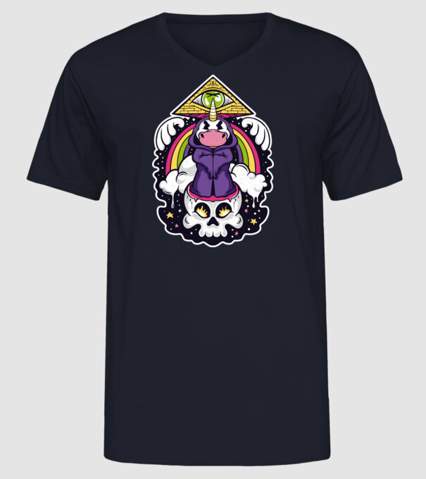 Unicorn Illuminati model albastru închis pe tricou