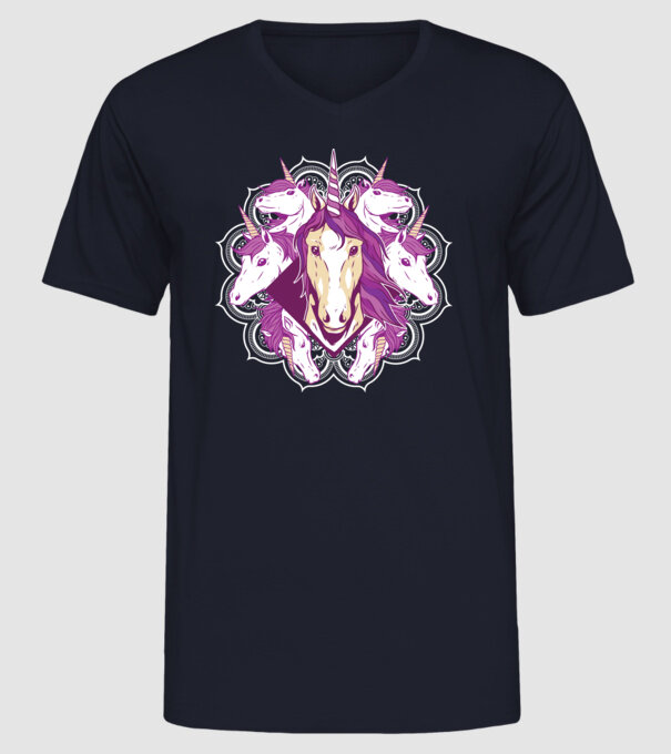 Unicorn Mandala model albastru închis pe tricou