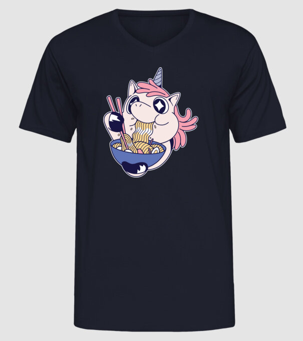 Unicorn Ramen model albastru închis pe tricou