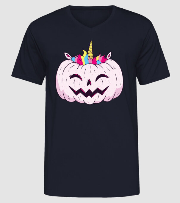 Unicorn Dovleac Halloween model albastru închis pe tricou