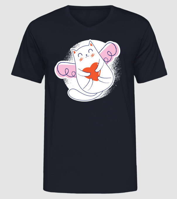 Pisică Valentin model albastru închis pe tricou