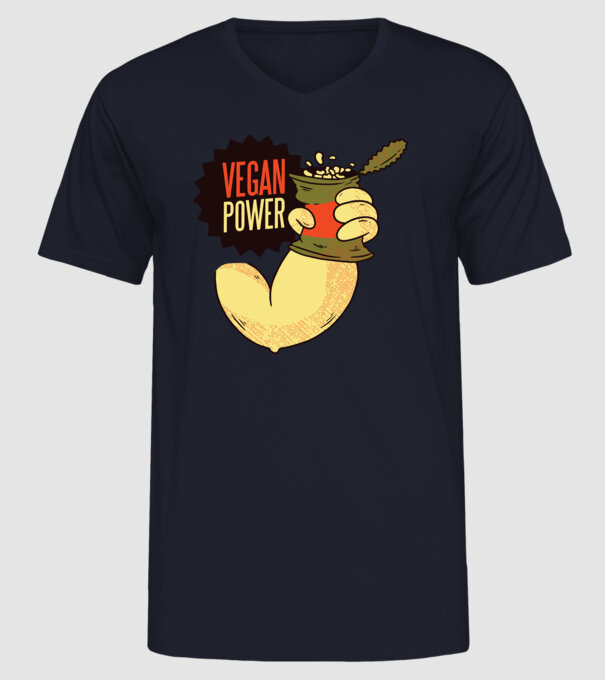 Putere vegan model albastru închis pe tricou