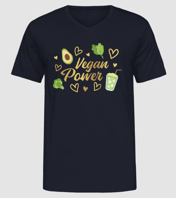 Vegan Power tricou vegan model albastru închis pe tricou