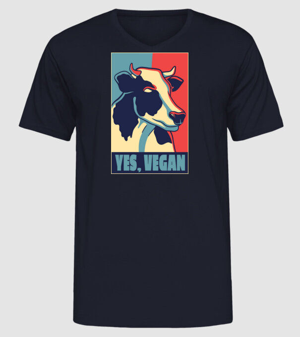 Yes, Vegan model albastru închis pe tricou