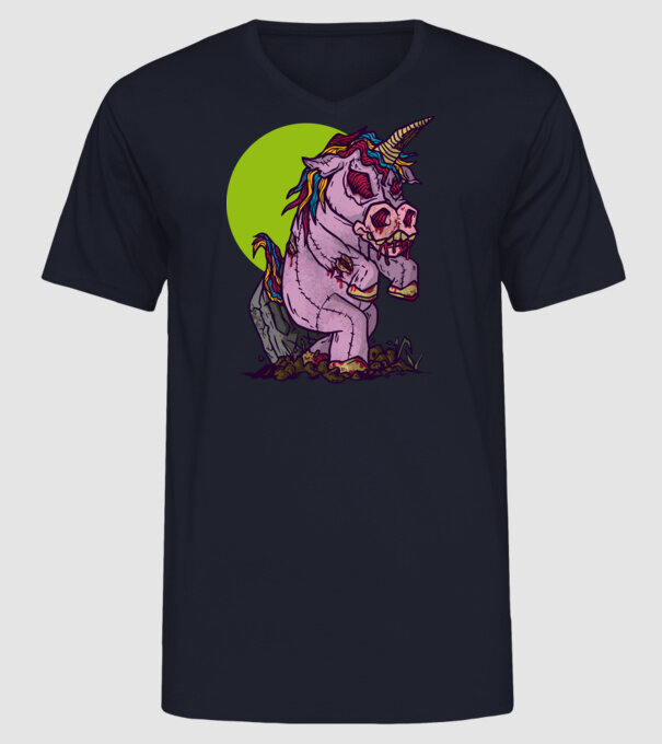 Zombie unicorn model albastru închis pe tricou
