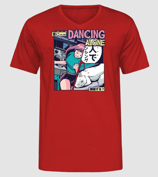 Anime Vaporwave Dancing Alone model roșu pe tricou