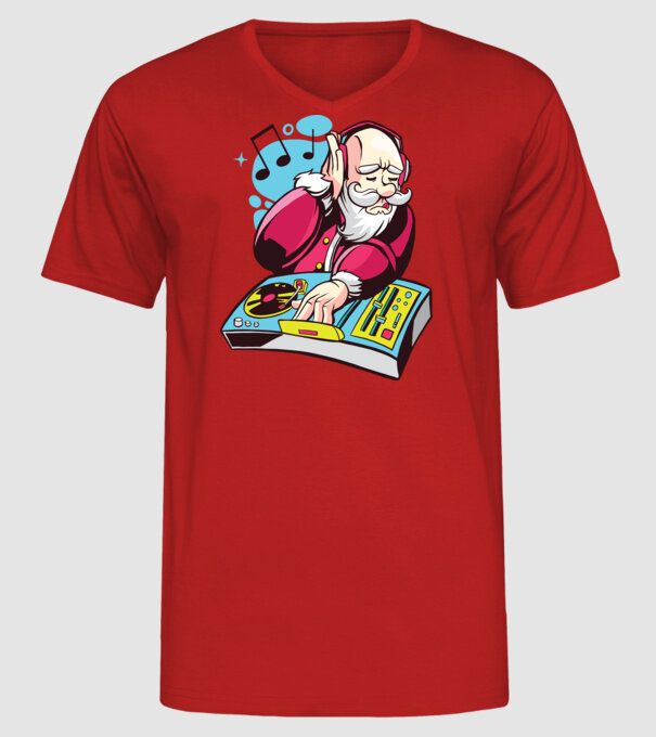 Moș Crăciun DJ model roșu pe tricou