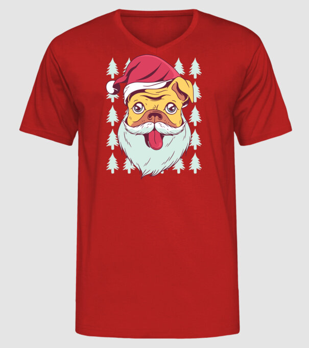 Tricou Crăciun Mops model roșu pe tricou