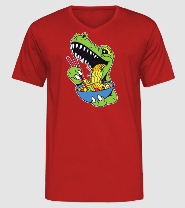 T-rex Ramen model roșu pe tricou