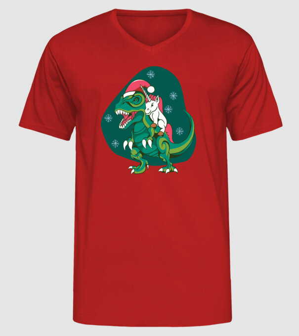 T-rex unicorn Crăciun model roșu pe tricou