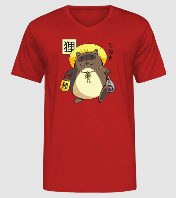 Tanuki Yokai model roșu pe tricou