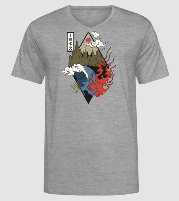 4 Elemente - Foc, Apă, Pământ, Aer model gri pe tricou