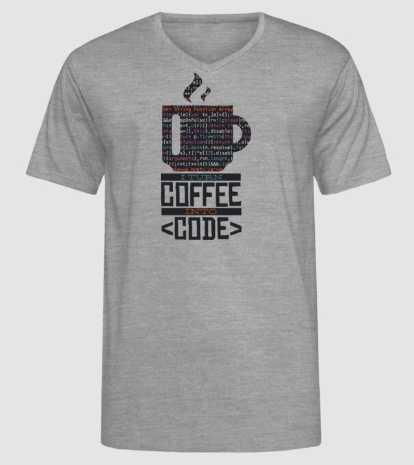 Transform cafeaua în cod - tricou programator model gri pe tricou
