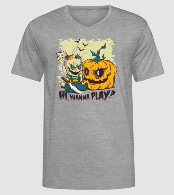 Vrei să te joci? Halloween model gri pe tricou