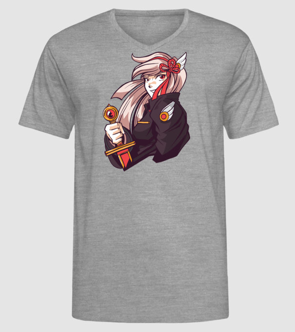 fată Anime cu sabie model gri pe tricou